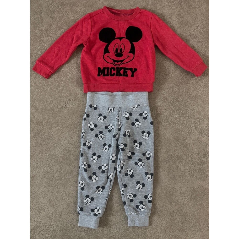 Disney Mickey Mouse Toddler 2T Jogger Set Sweatshirt Pants Outfit Red Gray